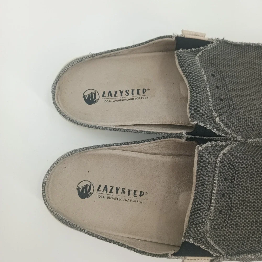 Lazystep Size 13‎ Mens Grey Canvas Slip On Loafers Backless Frayed Comfort Shoes